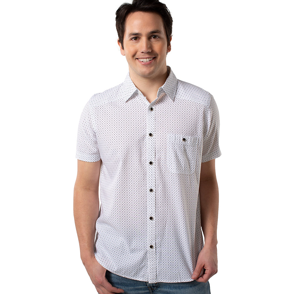 Cariloha Men's Bamboo Woven Button-Up - Casual, Collared Short Sleeve Shirt - Medium - White/Navy